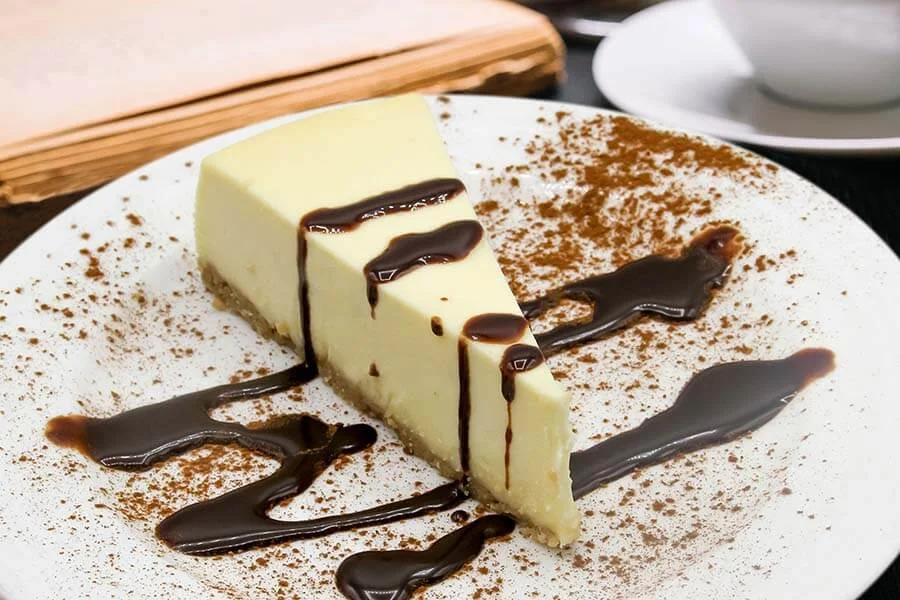 White dessert with chocolate sauce 