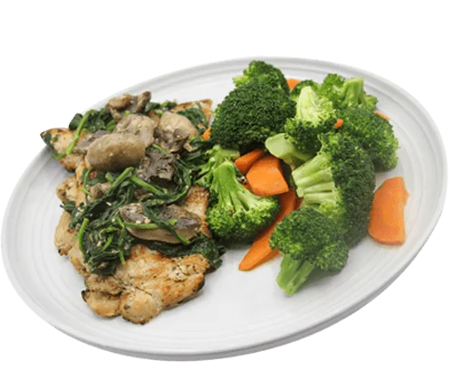 Broccoli with carrot, other vegetables and meat